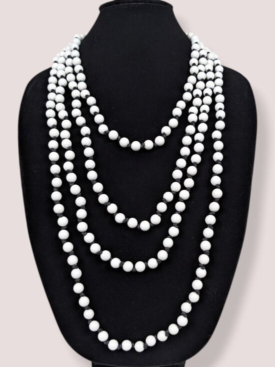 Jewelry - 4-Strand White Bead Black Cord Statement Necklace